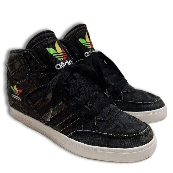 ADIDAS / Canvas Rasta Logo Sneaker Shoes Black Youth V21148 Sz 6 - Picture 1 of 15
